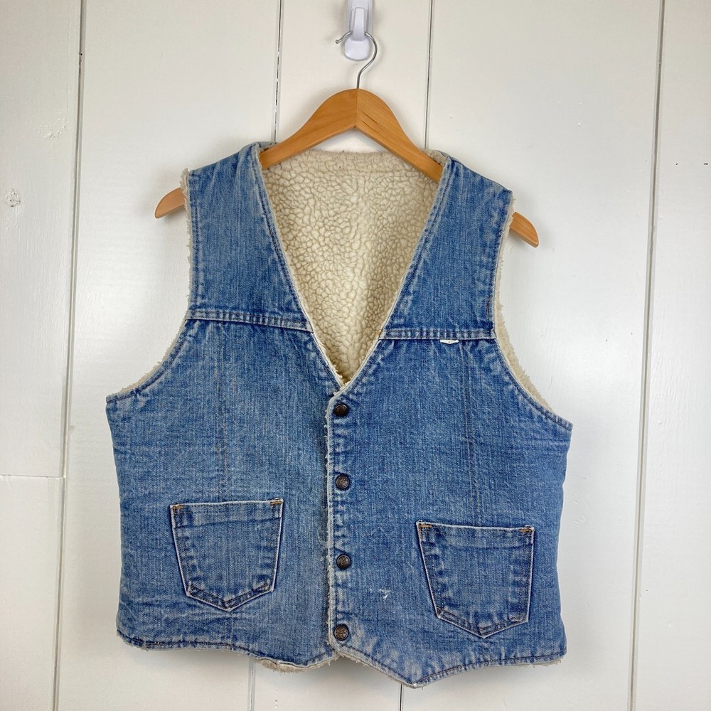 Vintage Blue Denim Sherpa Lined Vest